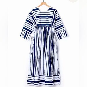 TER ET BANTINE Empire Waist A - Line Dress Ladies EU 44 Blue and White Stripe
